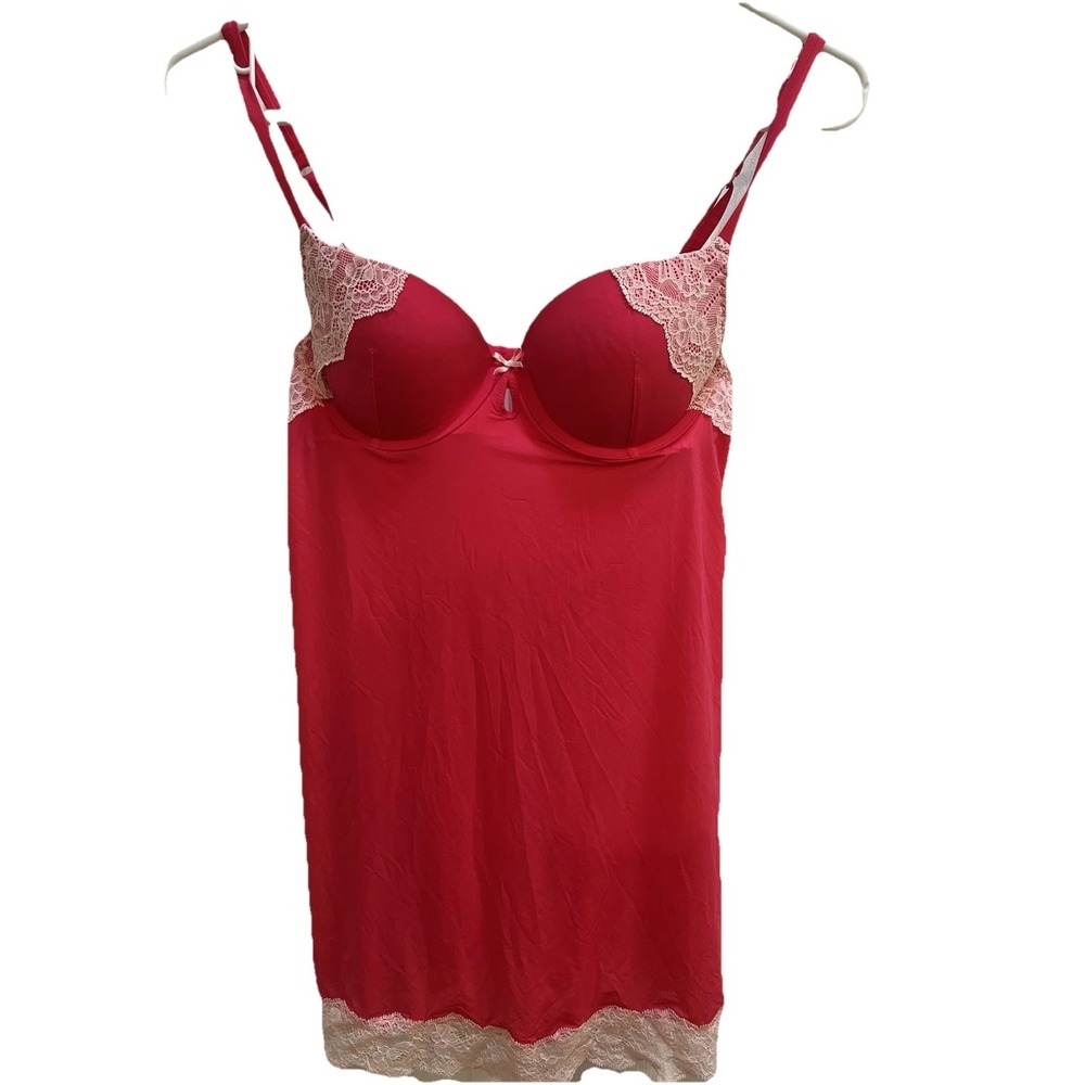 Victoria's Secret Pink White Push up Bra 34B  Chemise Slip Lace Nightgown